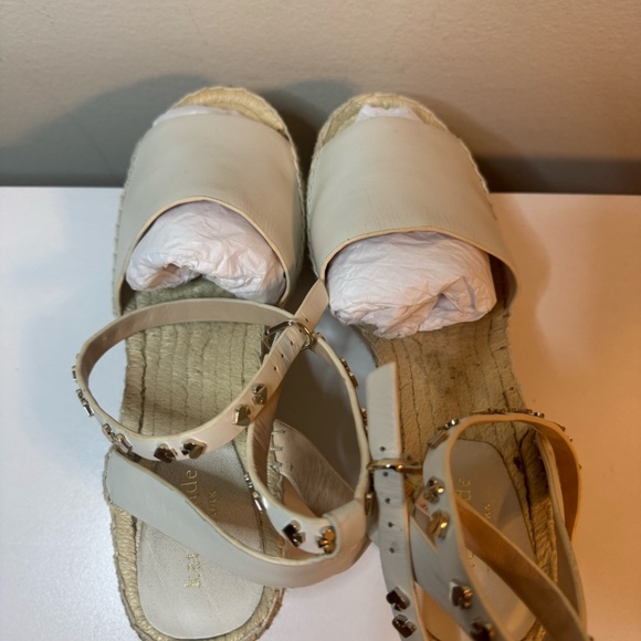 Kate Spade White Leather Straw Sandals With Wrap Around Ankle Straps Size 10 - Picture 11 of 13